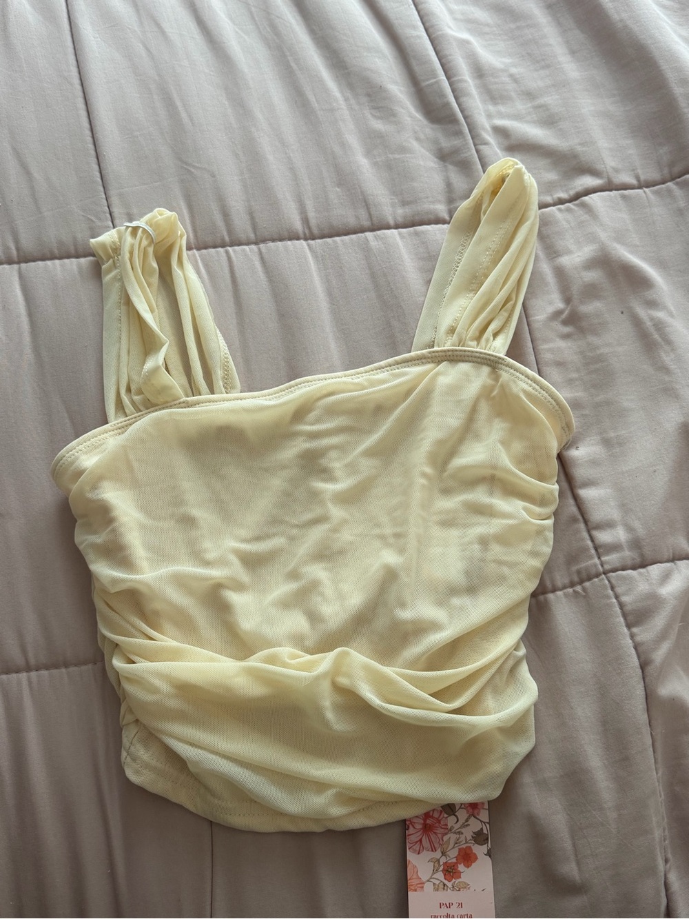 SHEIN Pale Yellow Ruched Mesh Camisole